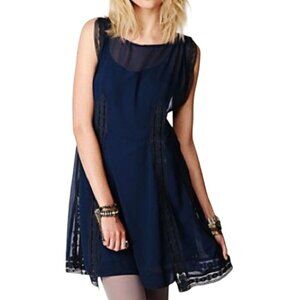 Free People Navy Sheer Lace Detail Sleeveless Lingerie Dress Size XS